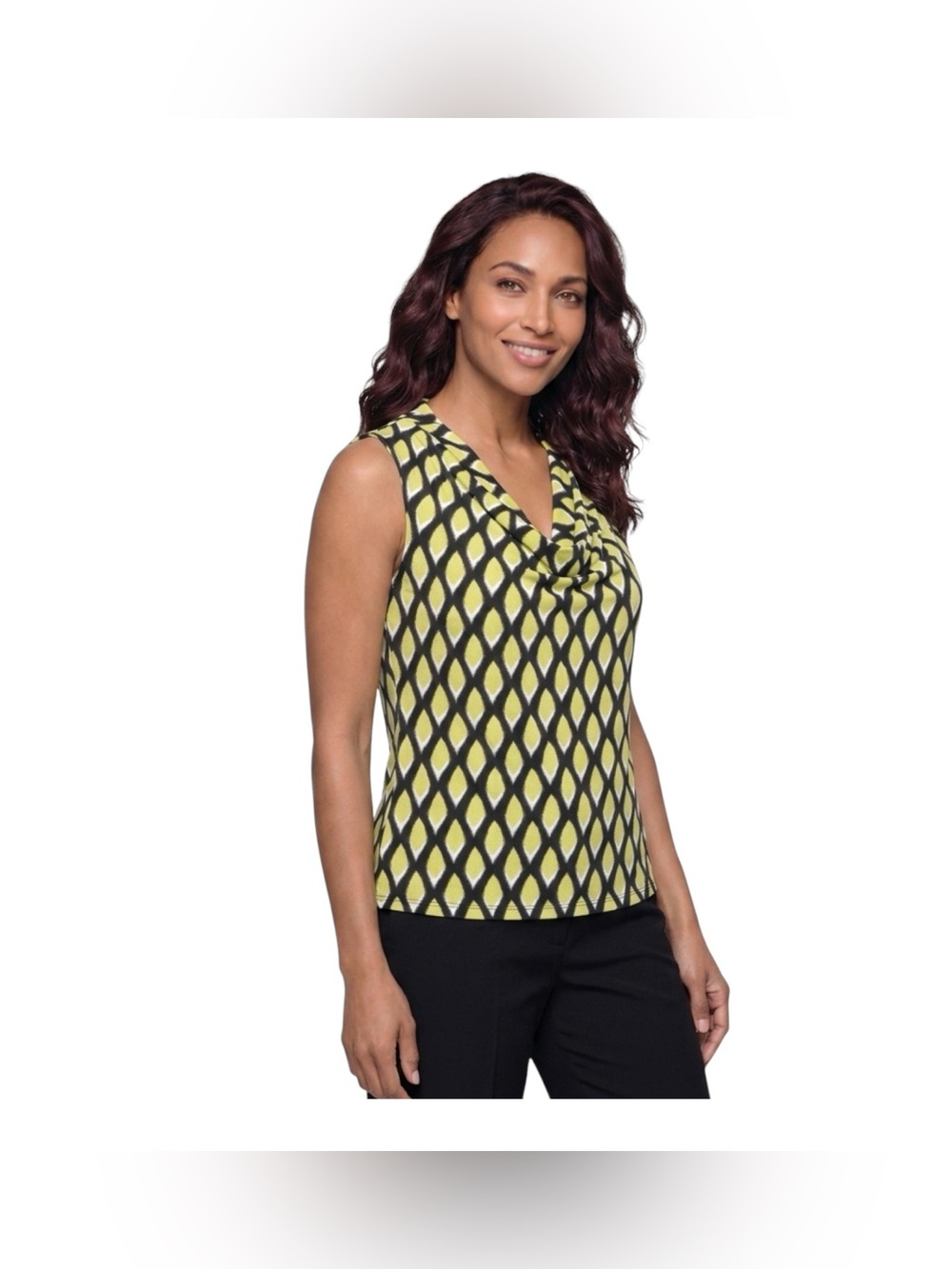 Jones Studio Geometric Print Sleeveless Cowl Neck Top Shirt Blouse Size XL
